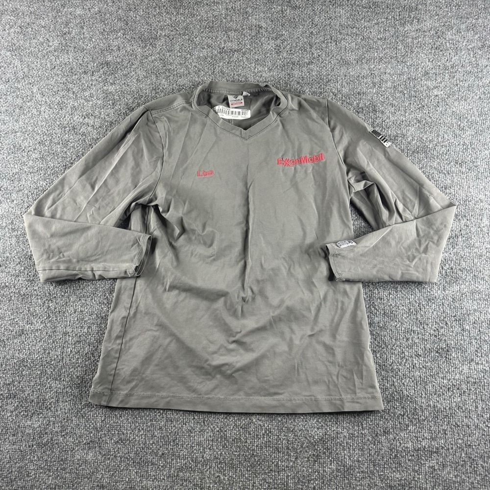 Tyndale FR Shirt Womens S Gray V Neck Long Sleeve ExxonMobil Logo Workwear